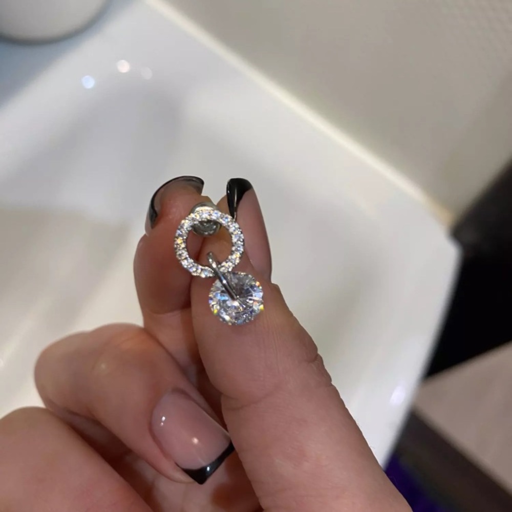 Small Circle Delicate Earrings With Swarovski Ele… - image 6